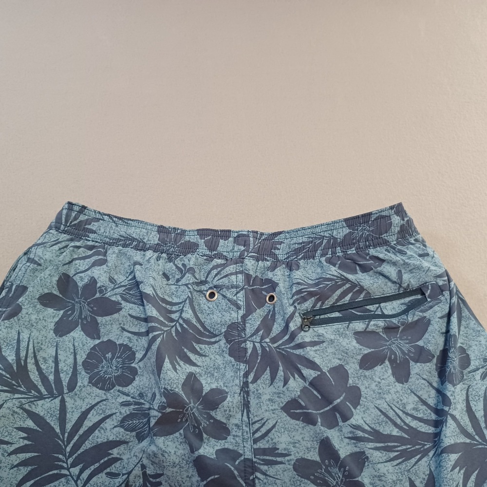 Mens Tropical Floral Swim Trunks Blue Gray Elastic Waist Mesh Liner Size Medium - Picture 7 of 8